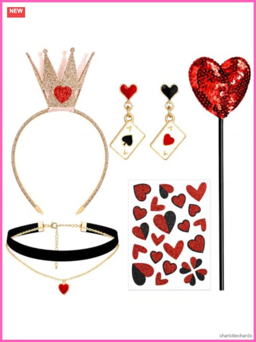 5 Pc Halloween Queen Costume Accessory Set Crown Headband Wand Choker Party